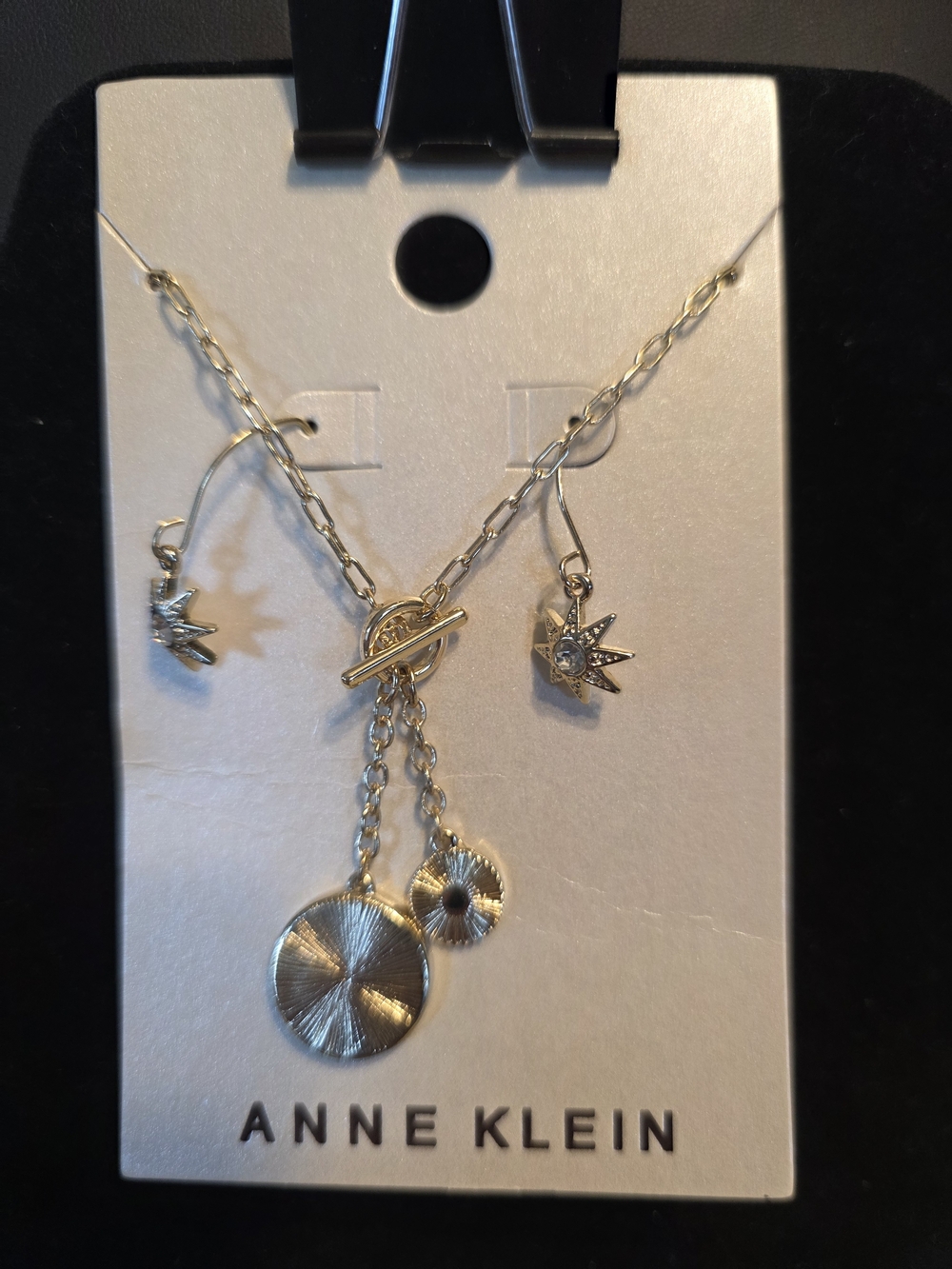 #524 Anne Klein Gold-Tone Sunburst Pendant Necklace and Star Earrings Set - Gold